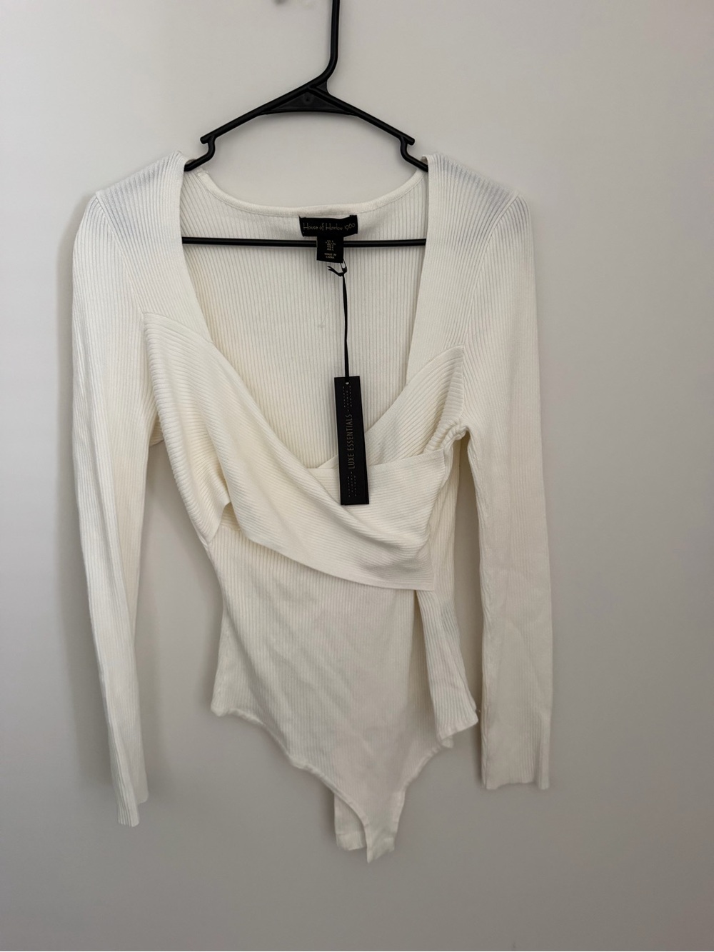 HOUSE OF HARLOW 1960 - White Ribbed Wrap Front Bodysuit - Women’s Large